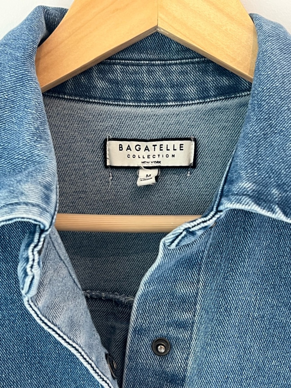 bagatelle Faded Blue Denim Puff-Sleeve Button Top medium - Picture 2 of 5